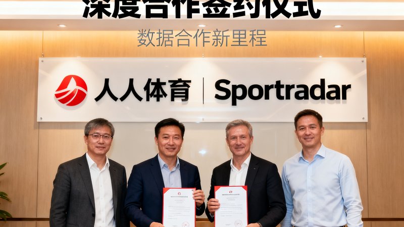 博客文章封面图，人人体育数据合作伙伴签约仪式现场照片，与Sportradar达成深度合作